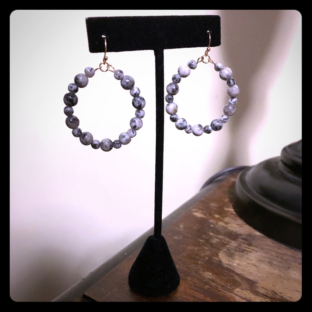 Jasper Gold hoop gemstone earrings NWT Gift Ready